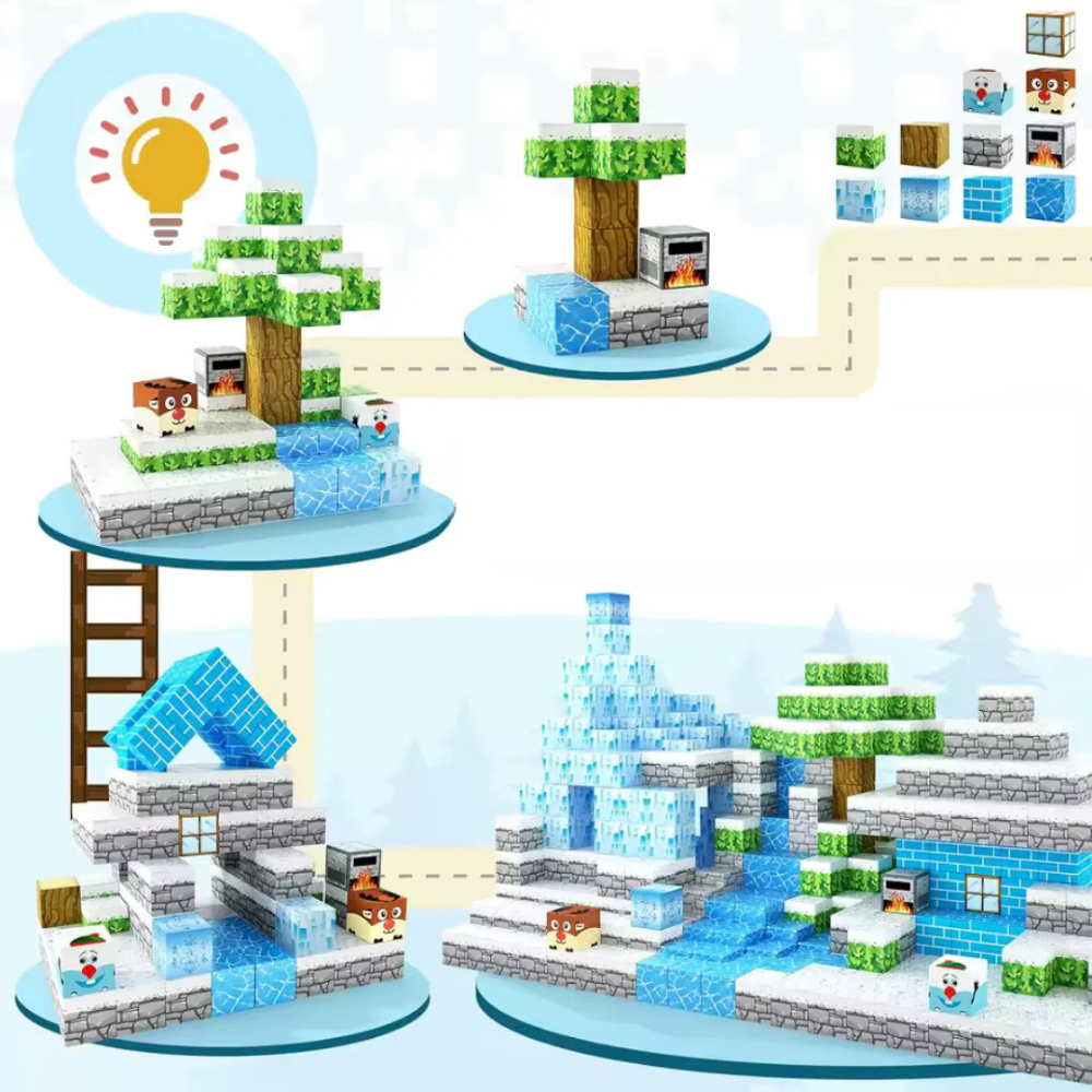 MCBLOK Manyetik Bloklar - Montessori STEM Oyun Seti - Buzul Temalı Blok Oyuncak - 100 Parça (3+ Yaş)