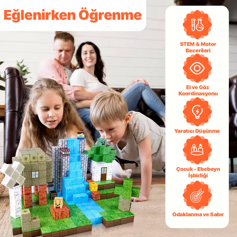 MCBLOK Manyetik Bloklar - Montessori STEM Oyun Seti - Orman Temalı Blok Oyuncak - 100 Parça (3+ Yaş)