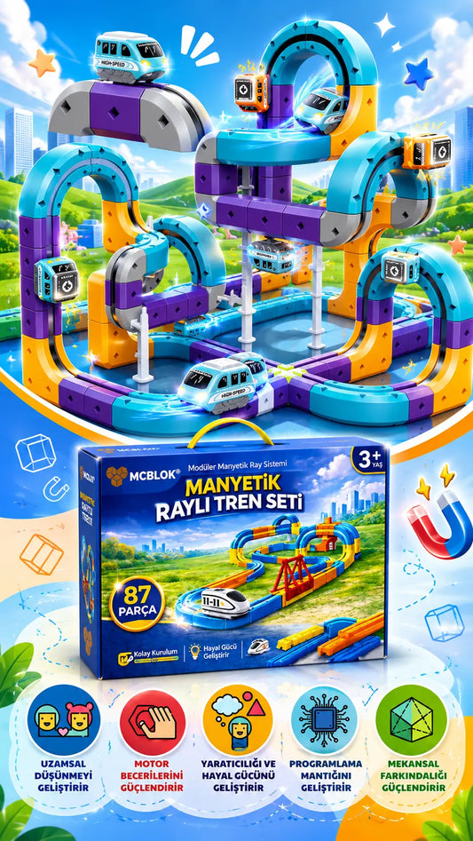 MCBLOK Manyetik Raylı Tren Seti - 87 Parça (3+ Yaş)