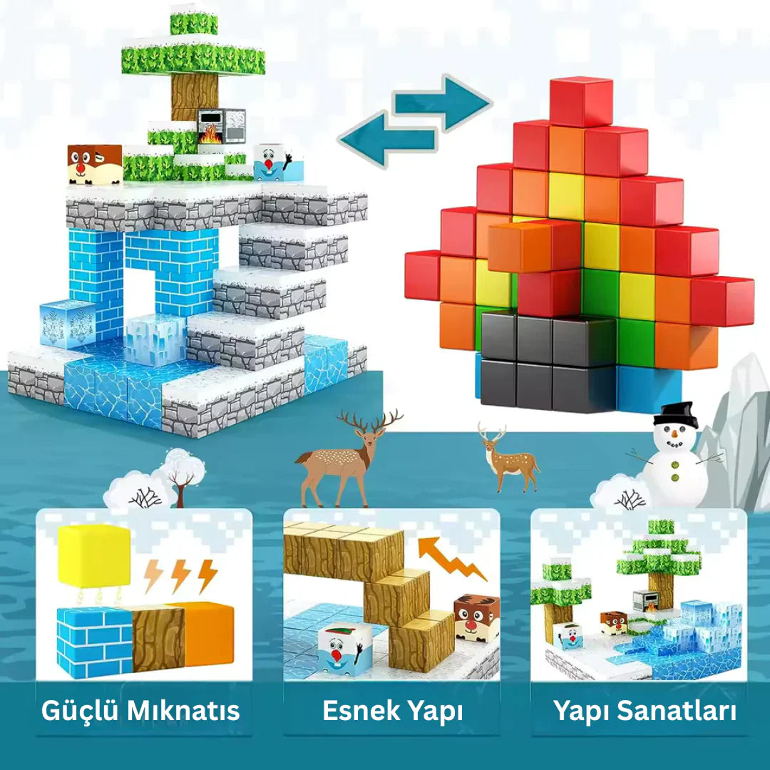 MCBLOK Manyetik Bloklar - Montessori STEM Oyun Seti - Buzul Temalı Blok Oyuncak - 100 Parça (3+ Yaş)