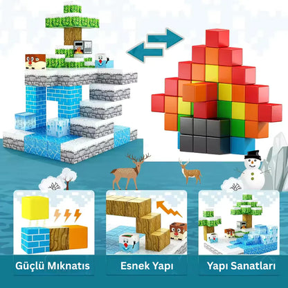 MCBLOK Manyetik Bloklar - Montessori STEM Oyun Seti - Buzul Temalı Blok Oyuncak - 100 Parça (3+ Yaş)