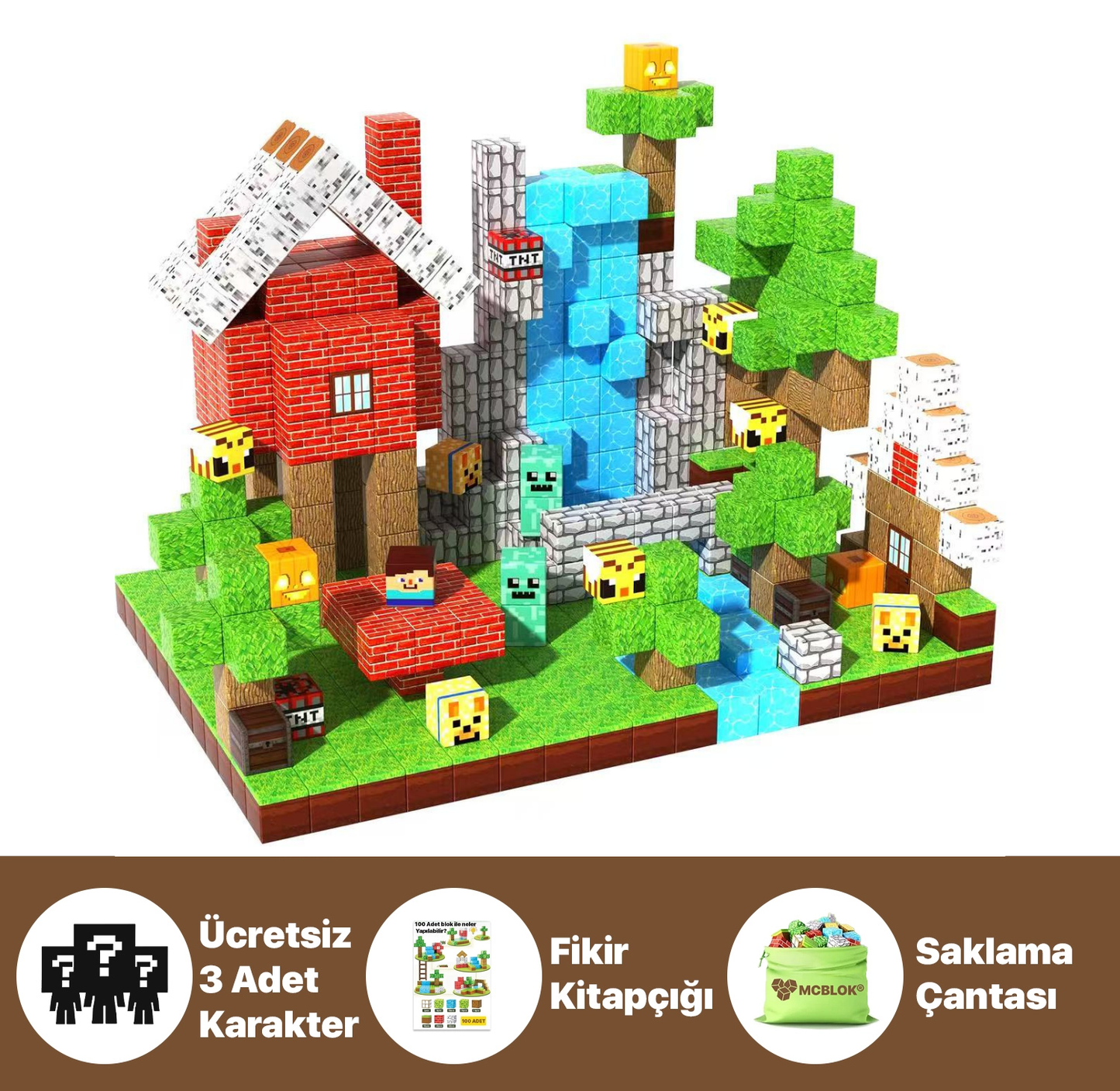 MCBLOK Manyetik Bloklar - Montessori STEM Oyun Seti - Orman Temalı Blok Oyuncak - 100 Parça (3+ Yaş)