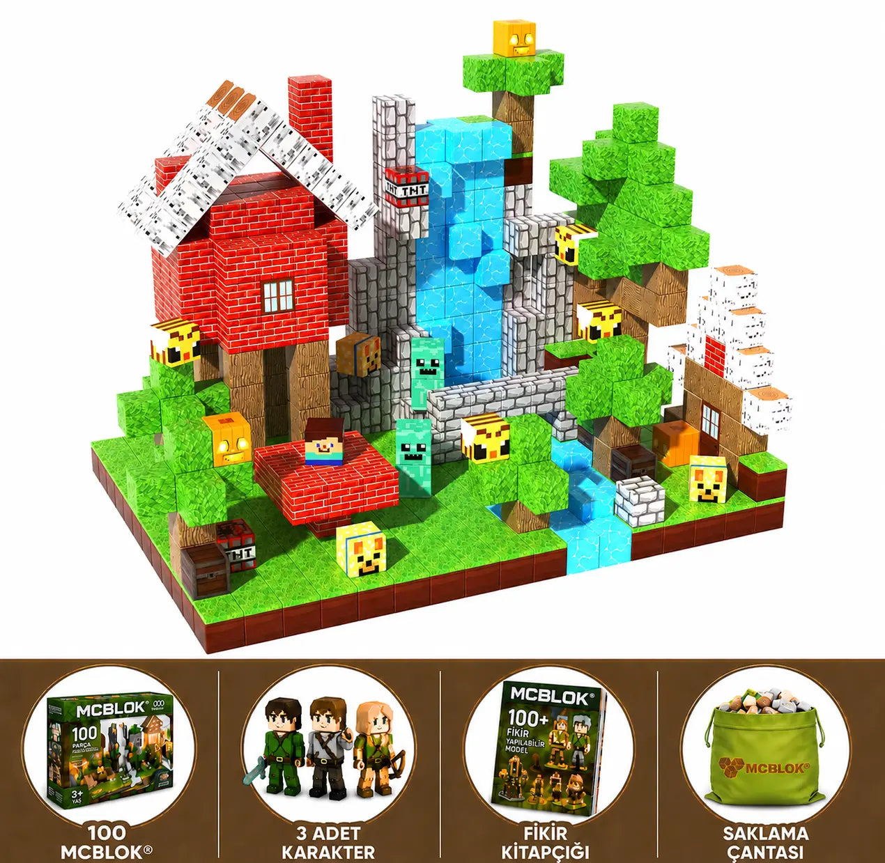 MCBLOK Manyetik Bloklar - Montessori STEM Oyun Seti - Orman Temalı Blok Oyuncak - 100 Parça (3+ Yaş)