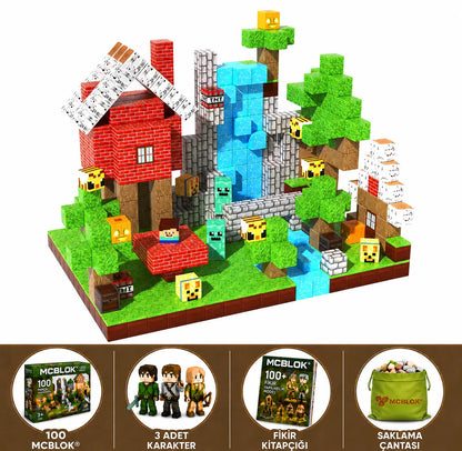 MCBLOK Manyetik Bloklar - Montessori STEM Oyun Seti - Orman Temalı Blok Oyuncak - 100 Parça (3+ Yaş)