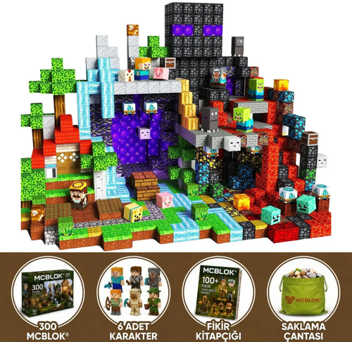 MCBLOK Manyetik Bloklar - Minecraft Portal Oyun Seti - 300 Parça
