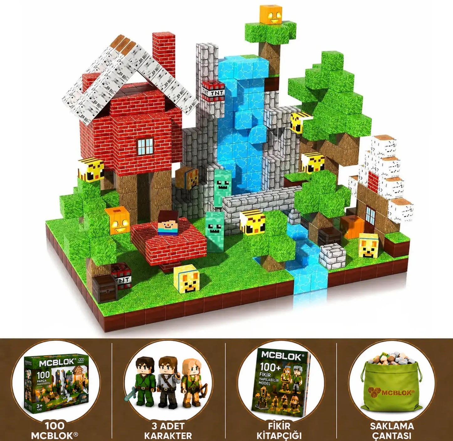 MCBLOK Manyetik Bloklar - Montessori STEM Oyun Seti - Orman Temalı Blok Oyuncak - 100 Parça (3+ Yaş)