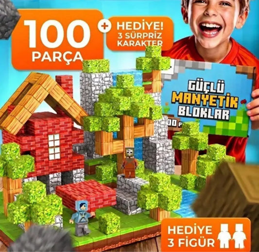 MCBLOK Manyetik Bloklar - Montessori STEM Oyun Seti - Orman Temalı Blok Oyuncak - 100 Parça (3+ Yaş)