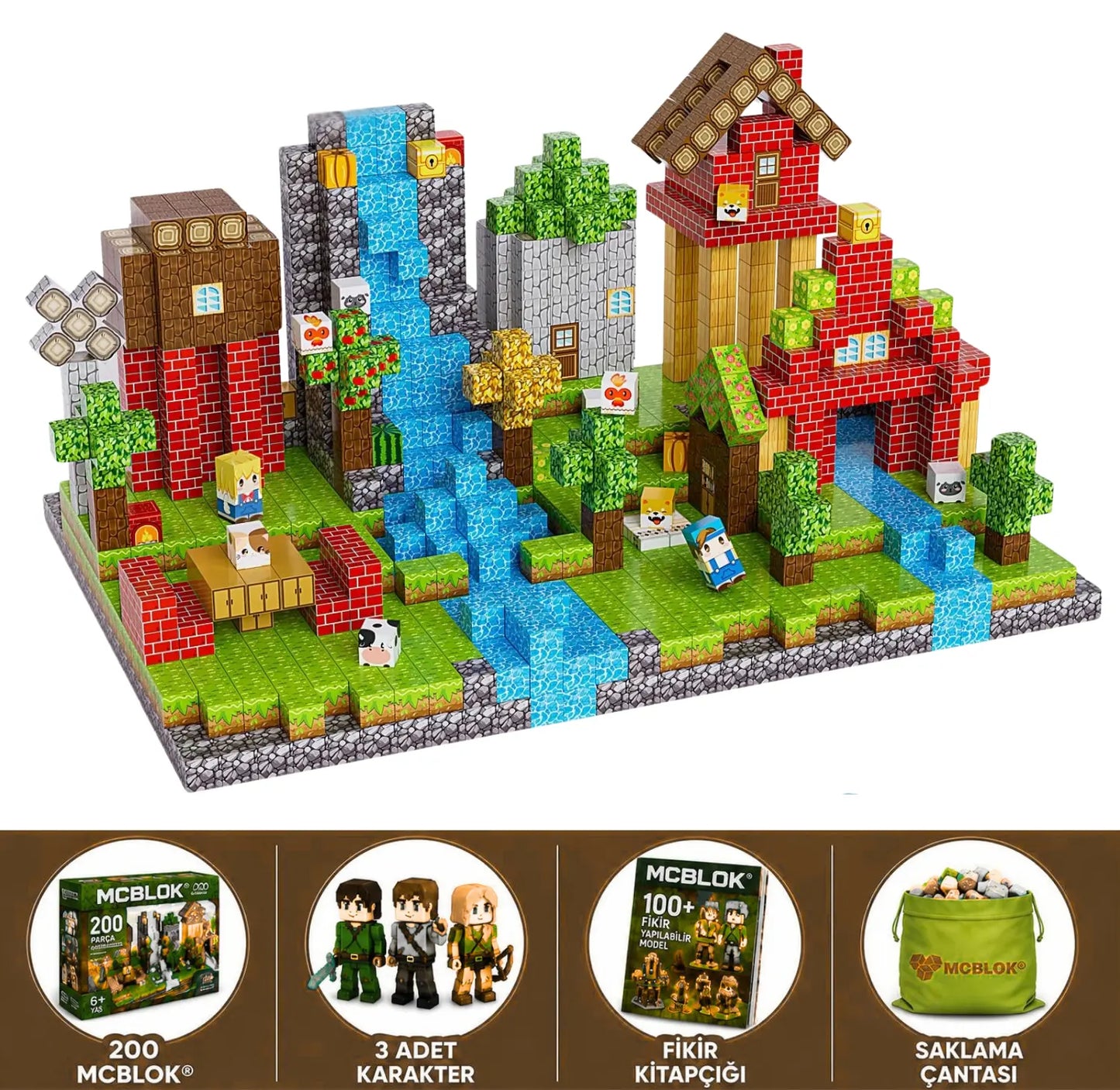 MCBLOK Manyetik Bloklar - Montessori STEM Oyun Seti - Orman Temalı Blok Oyuncak - 200 Parça