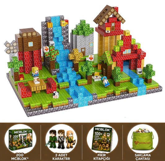 MCBLOK Manyetik Bloklar - Montessori STEM Oyun Seti - Orman Temalı Blok Oyuncak - 200 Parça (3+ Yaş)