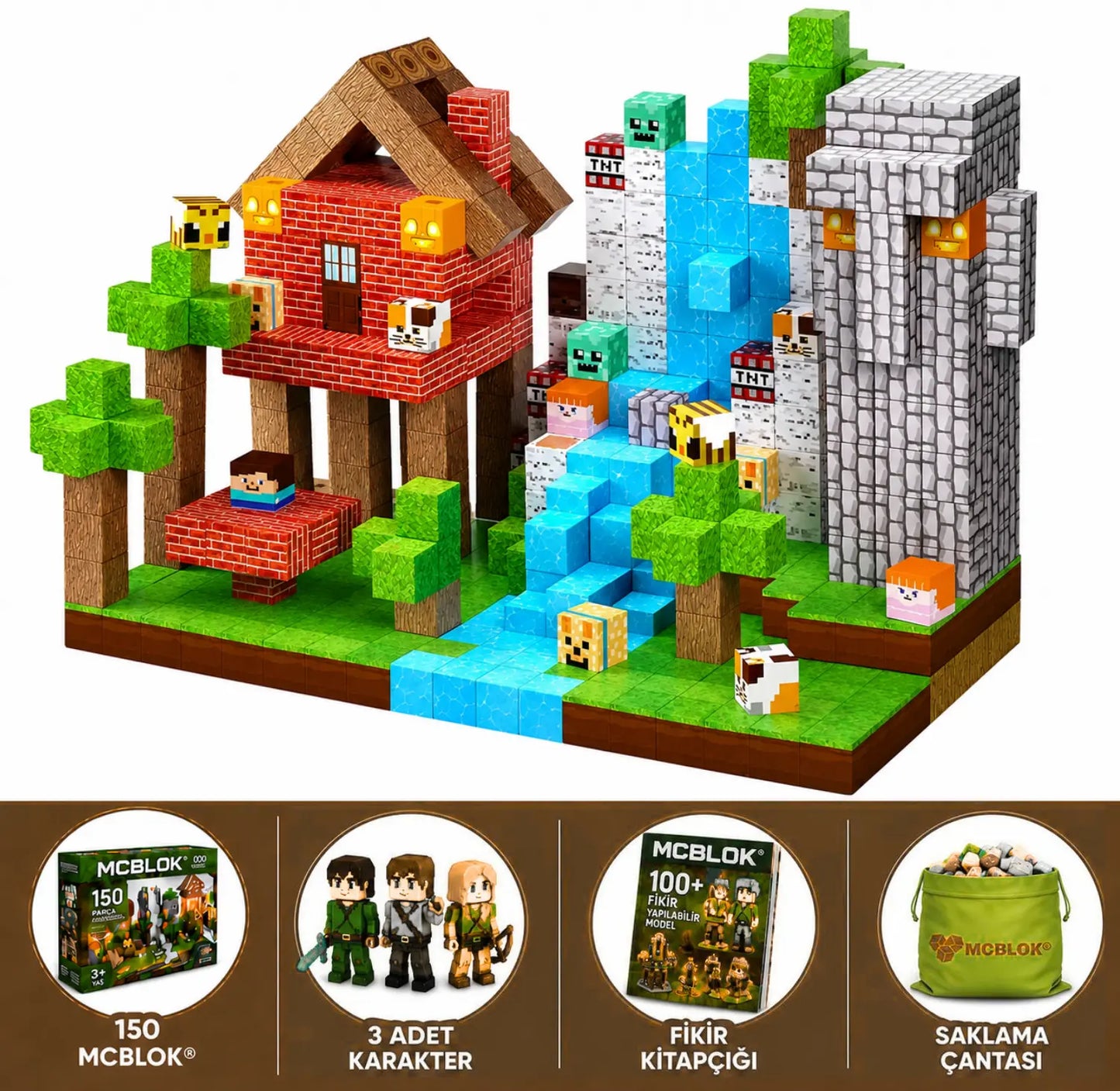 MCBLOK Manyetik Bloklar - Montessori STEM Oyun Seti - Orman Temalı Blok Oyuncak - 150 Parça (3+ Yaş)