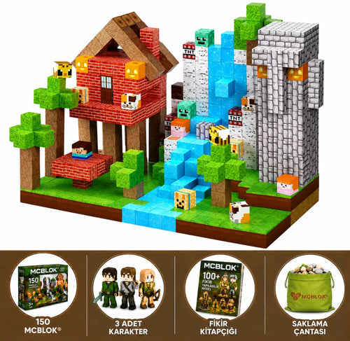 MCBLOK Manyetik Bloklar - Montessori STEM Oyun Seti - Orman Temalı Blok Oyuncak - 150 Parça (3+ Yaş)