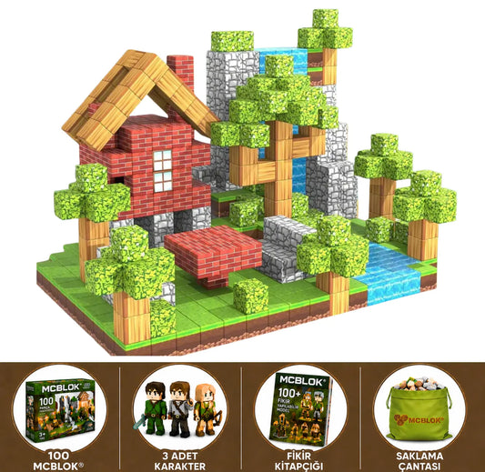 MCBLOK Manyetik Bloklar - Montessori STEM Oyun Seti - Orman Temalı Blok Oyuncak - 100 Parça (3+ Yaş)
