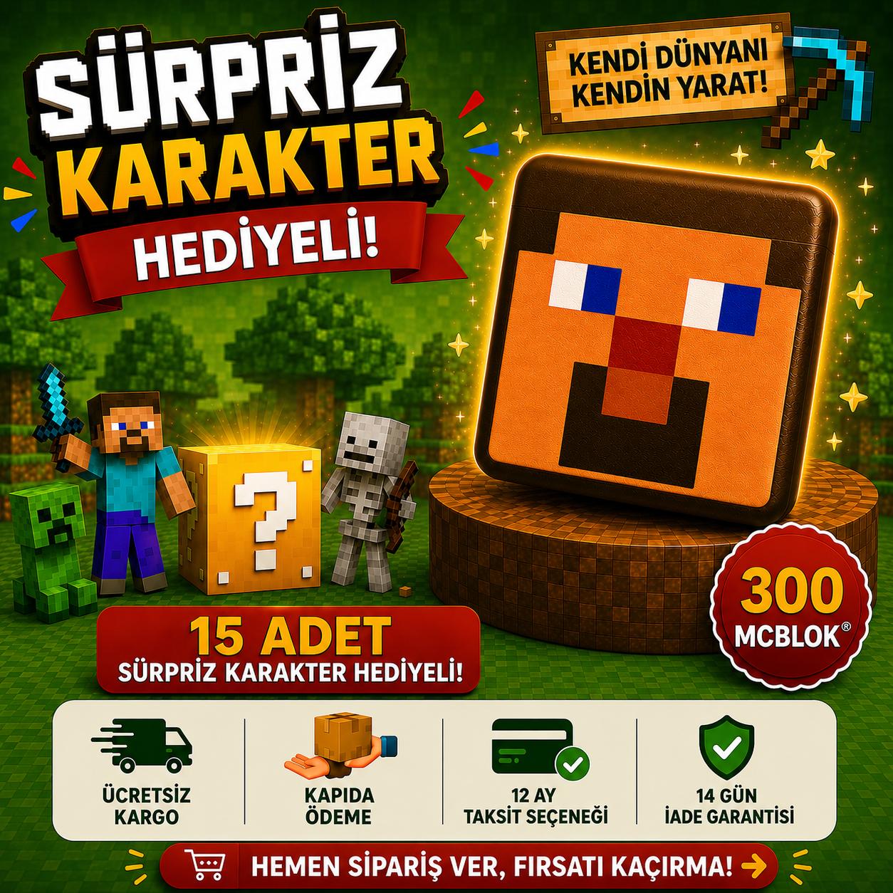 MCBLOK Manyetik Bloklar - Steve Kutulu 300 Parça