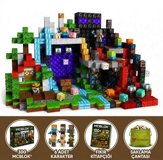 MCBLOK Manyetik Bloklar - Minecraft Portal Oyun Seti - 300 Parça